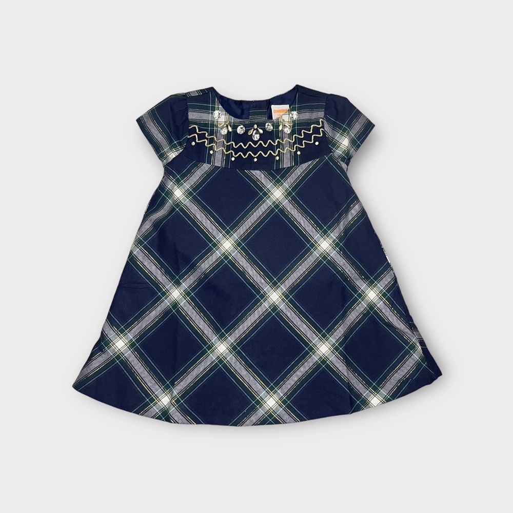 Gymboree 2015 Holiday Blue Plaid Rhinestone Detail Dress & Bloomer Set